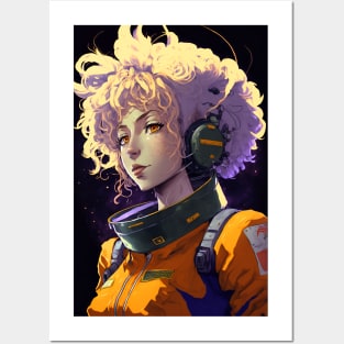 Anime Girl Astronaut Blind in Space Wearing Headphones Posters and Art